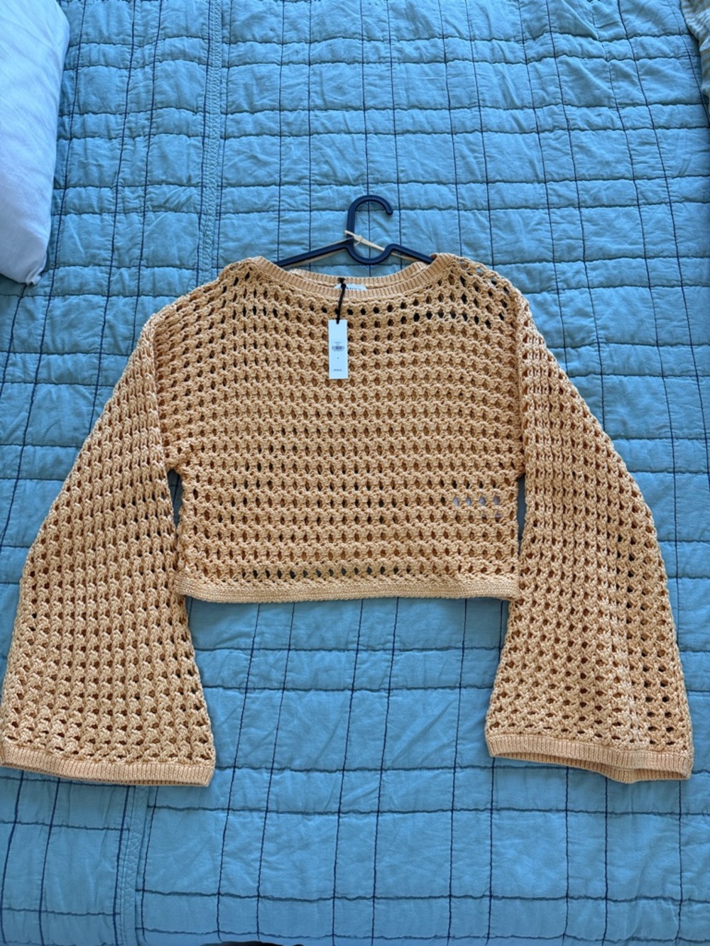 Banana Republic Open-Knit Bell Sleeve Cropped Sweater in Yellow